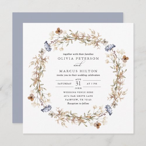 Dusty Blue Boho Wildflower Wedding Invitation