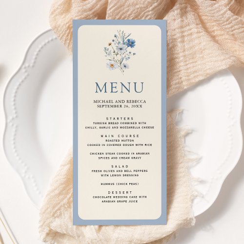 Dusty Blue Boho Wildflower Wedding Menu