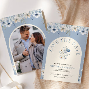 Dusty Blue Boho Wildflower Wedding Photo Save The Date