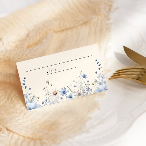 Dusty Blue Boho Wildflower Wedding Place Card