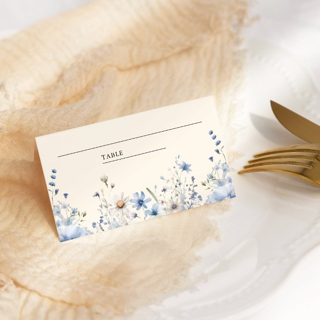 Dusty Blue Boho Wildflower Wedding Place Card (Creator Uploaded)