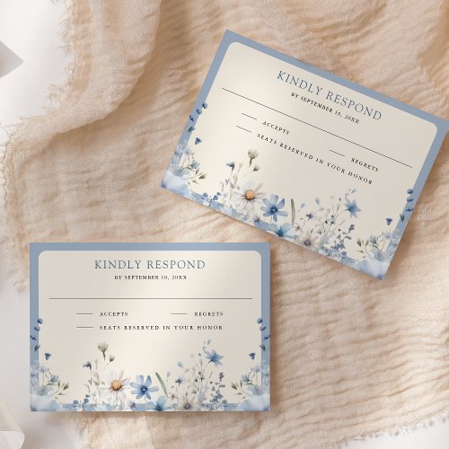 Dusty Blue Boho Wildflower Wedding RSVP Card