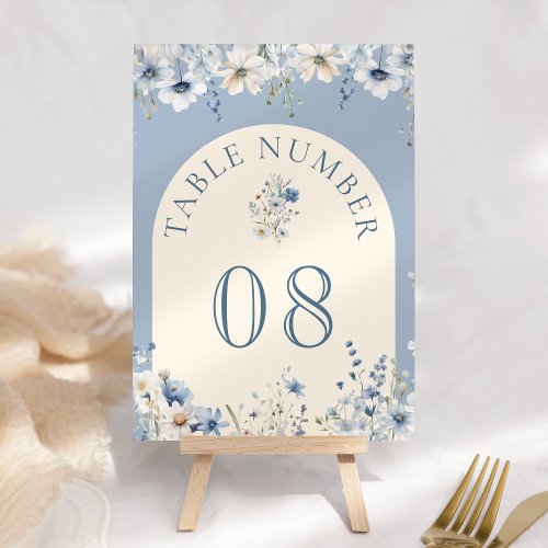 Dusty Blue Boho Wildflower Wedding Table Number