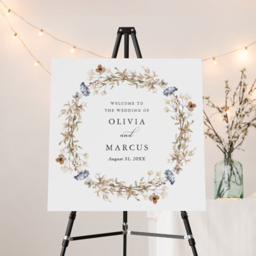 Dusty Blue Boho Wildflower Wedding Welcome Sign