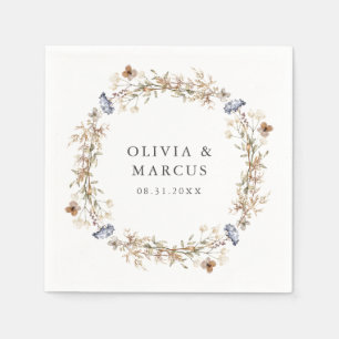 Dusty Blue Boho Wildflower Wreath Wedding Napkins