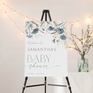 Dusty blue boho wildflowers baby shower welcome foam board