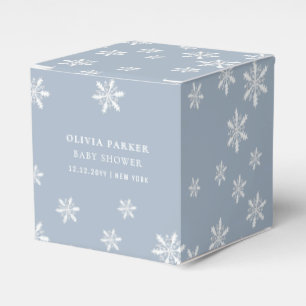 Dusty Blue Boho Winter Snowflake Baby Shower Favor Boxes