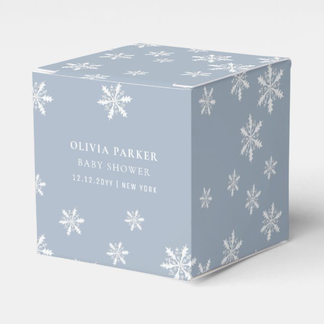 Dusty Blue Boho Winter Snowflake Baby Shower  Favor Boxes (Front Side)