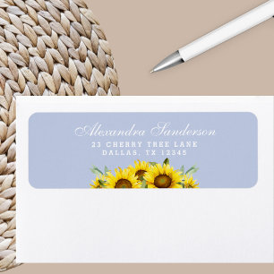Dusty Blue Boho Yellow Sunflower Return Address Label