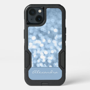 Dusty Blue Bokeh Glitter Sparkly Monogram iPhone 13 Case