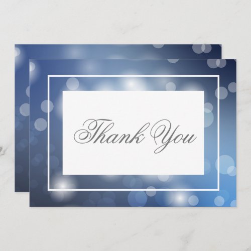 Dusty Blue Bokeh Modern Wedding Thank You Card