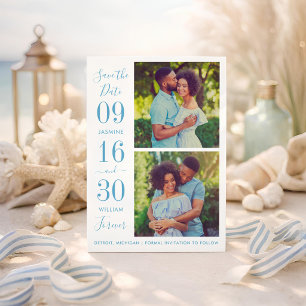 Dusty Blue Bold Date Two Photo Forever Wedding Save The Date
