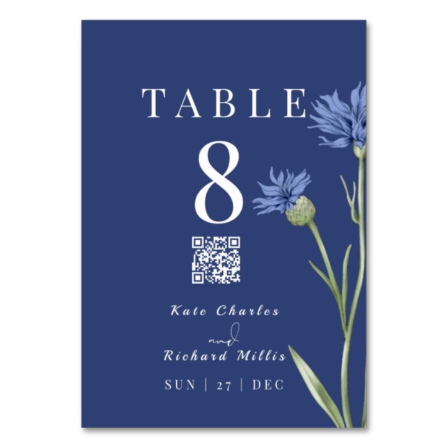 Dusty Blue Bold Photo Stylish QR code Table Number (Front)