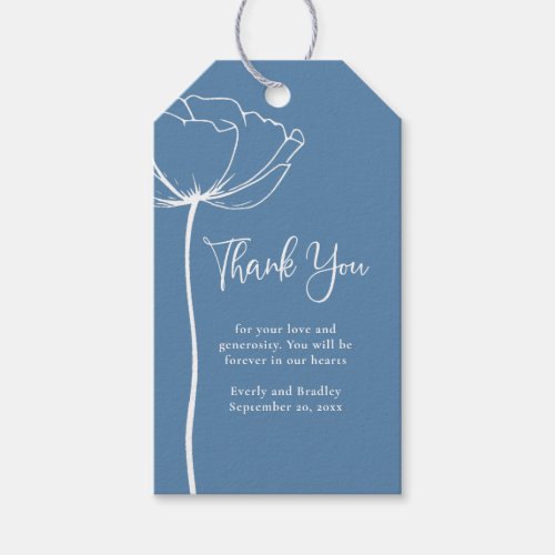 Dusty Blue Bold Simple Floral Wedding Thank You  Gift Tags