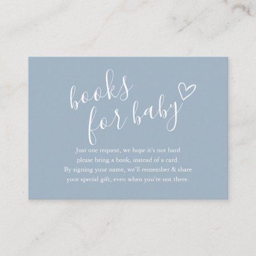 Dusty Blue Book Request Baby Shower Enclosure Card