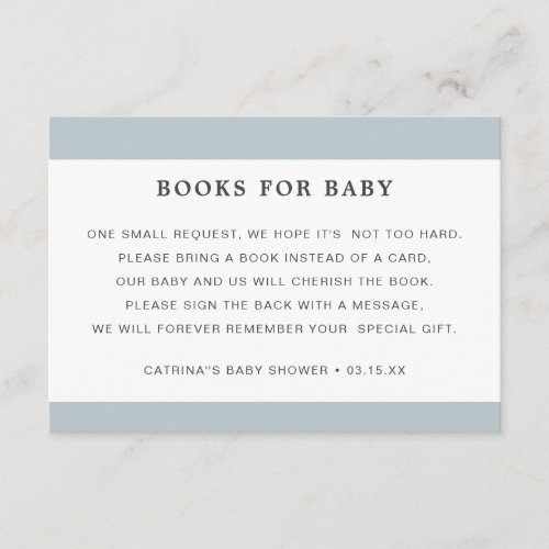 Dusty Blue Book Request Boy Baby Shower Enclosure Card