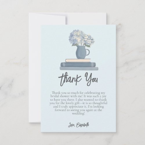 Dusty Blue Books Hydrangea Flowers Bridal Shower Thank You Card