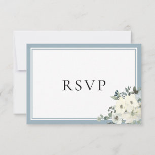 Dusty Blue Border Elegant Menu Choice RSVP Card