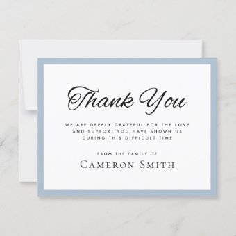 Dusty blue border sympathy thank you card | Zazzle