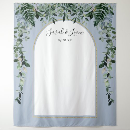 Dusty BLue botanic arched Wedding Photo backdrop