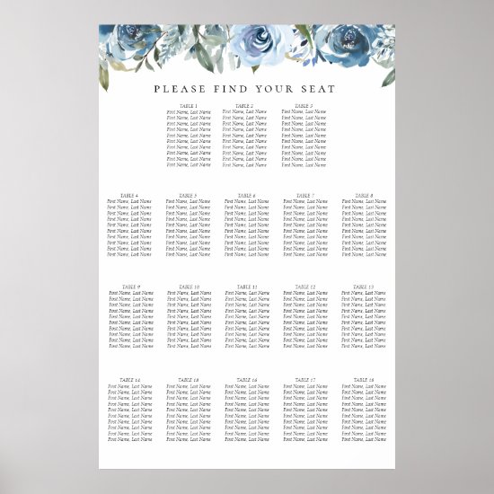 Dusty Blue Botanical 18 Table Seating Chart