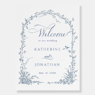 Dusty Blue Botanical Arch Garden Wedding Welcome Foam Board