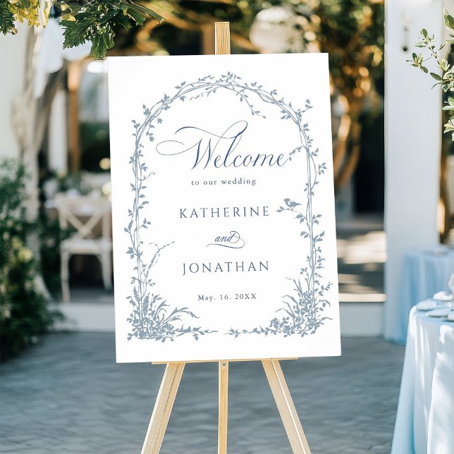 Dusty Blue Botanical Arch Garden Wedding Welcome Foam Board (Creator Uploaded)