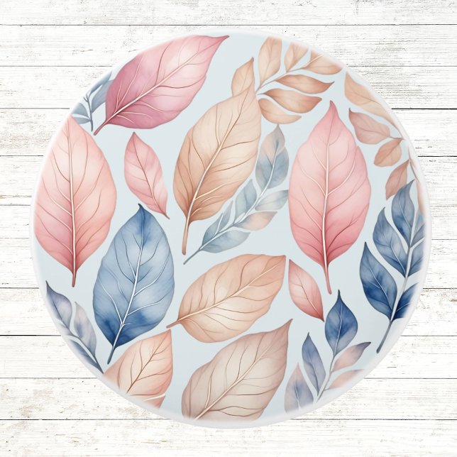 Dusty Blue Botanical Boho Autumn Leaves Pattern  Ceramic Knob (Creator Uploaded)