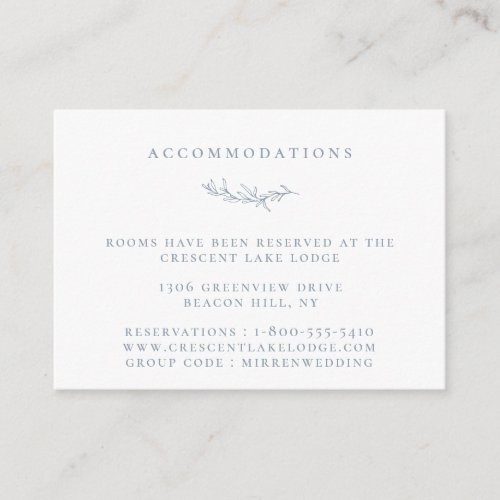 Dusty Blue Botanical Branch Wedding Accommodations Enclosure Card