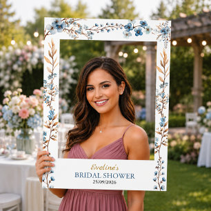 Dusty Blue Botanical Bridal Shower Floral Selfie Frame