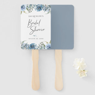 Dusty Blue Botanical Bridal Shower Hand Fan