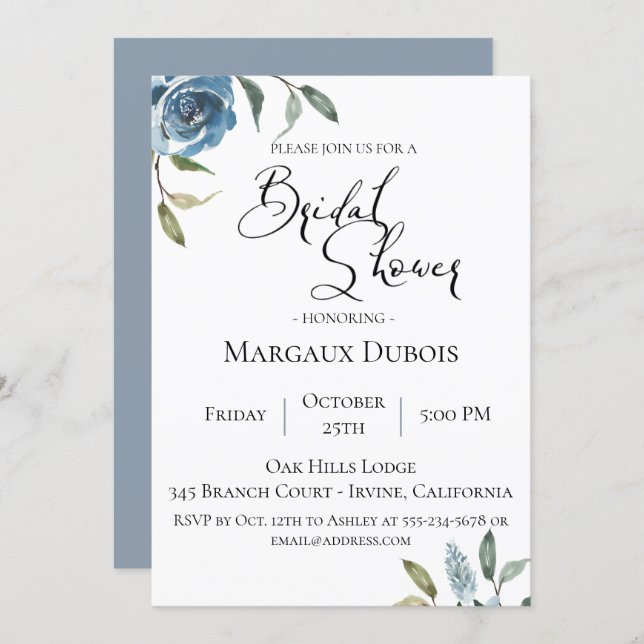 Dusty Blue Botanical Bridal Shower Invitation (Front/Back)