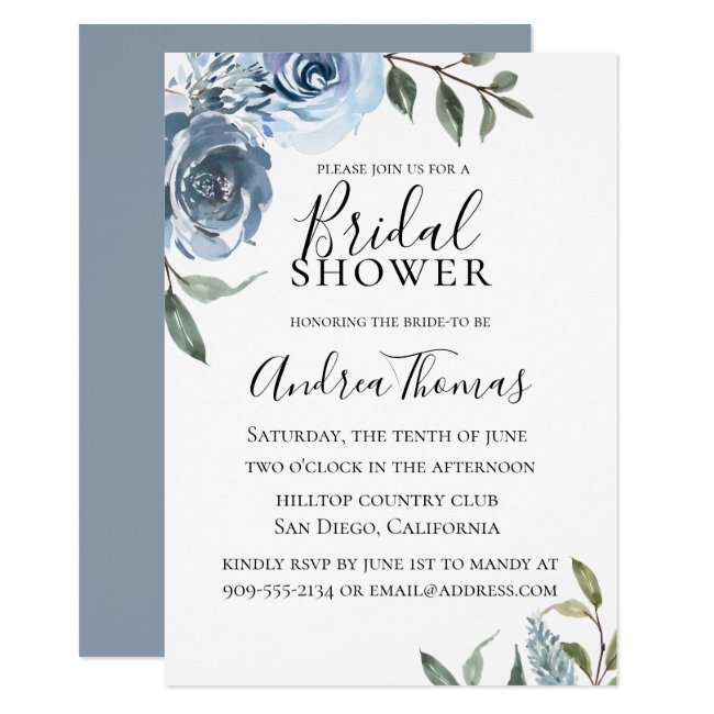 Dusty Blue Botanical Bridal Shower Invitation