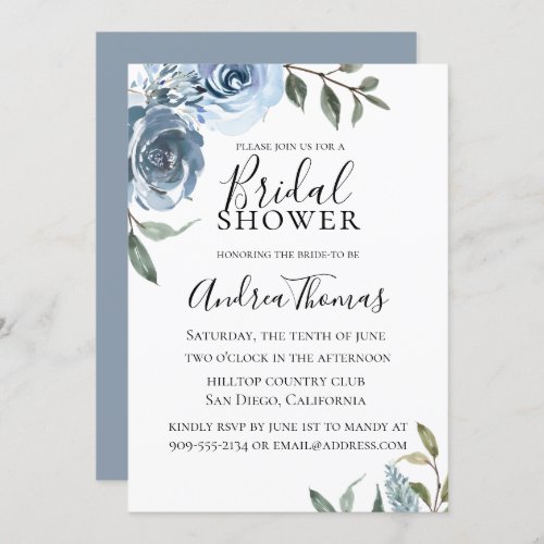 Dusty Blue Botanical Bridal Shower Invitation