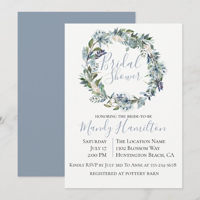 Dusty Blue Botanical Bridal Shower Invitation (Front/Back)