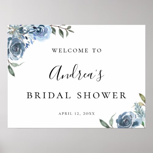 Dusty Blue Botanical Bridal Shower Welcome Poster