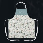 Dusty blue botanical elegant modern family gift apron<br><div class="desc">Sage green,  dusty blue,  black,  brown green and grey elegant modern foliage eucalyptus watercolor botanical natural Christmas holiday gift personalised apron design. Simple,  clean elegant minimal design.</div>