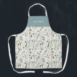 Dusty blue botanical elegant modern family gift apron<br><div class="desc">Sage green,  dusty blue,  black,  brown green and grey elegant modern foliage eucalyptus watercolor botanical natural Christmas holiday gift personalised apron design. Simple,  clean elegant minimal design.</div>