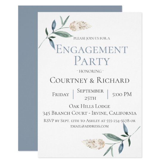 Dusty Blue Botanical Engagement Party Invitation