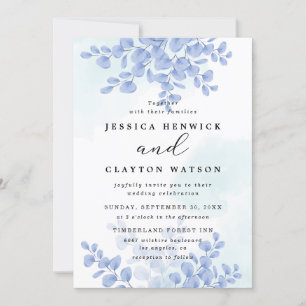 Dusty Blue Botanical Eucalyptus Leaves Wedding Invitation