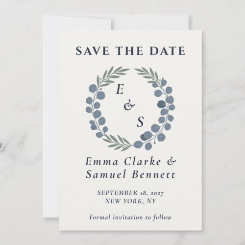 Dusty Blue Botanical Eucalyptus Weddings Save The Date