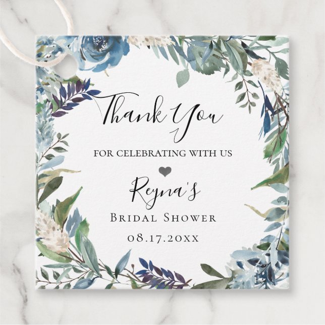 Dusty Blue Botanical Favor Tags (Front)