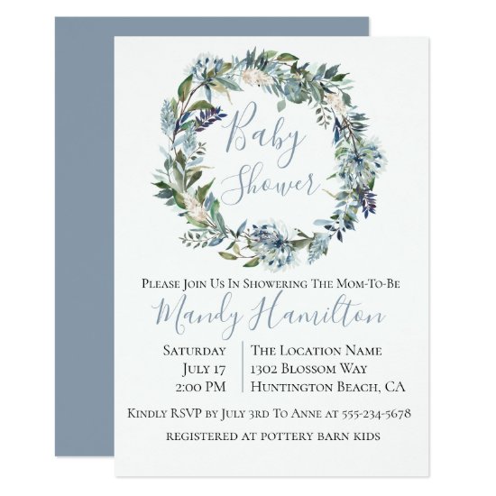 Dusty Blue Botanical Floral Baby Shower Invitation