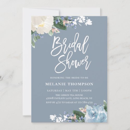 Dusty Blue Botanical Floral Bridal Shower Invitation