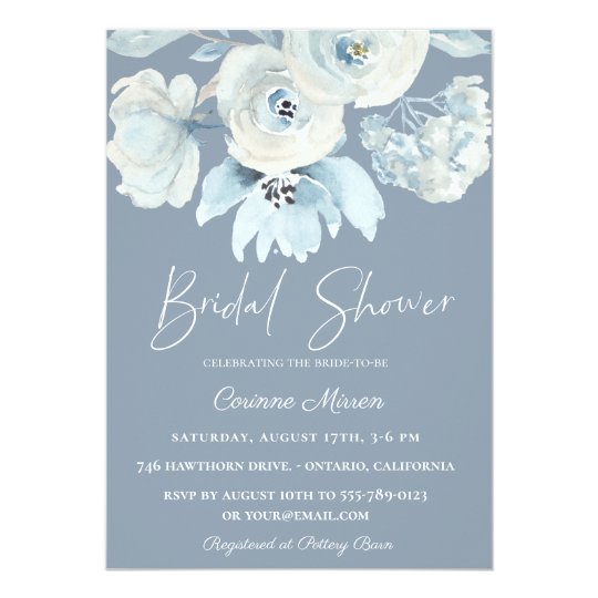Dusty Blue Botanical Floral Bridal Shower Invitation