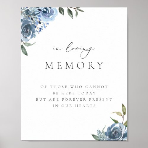 Dusty Blue Botanical Floral In Memory Poster
