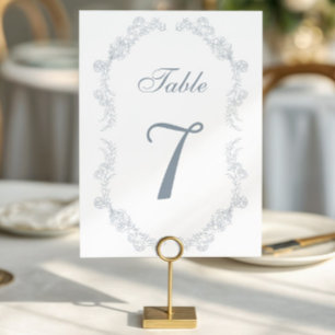 Dusty Blue Botanical Floral Reception Decor Table Number