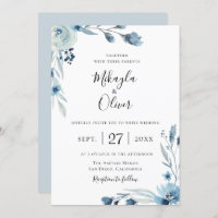 Dusty Blue Botanical Floral Wedding Invitation