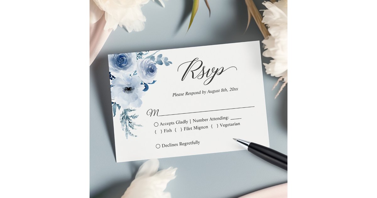 Dusty Blue Botanical Floral Wedding RSVP Card | Zazzle