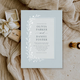 Dusty Blue Botanical Floral Wedding Silver Foil Invitation